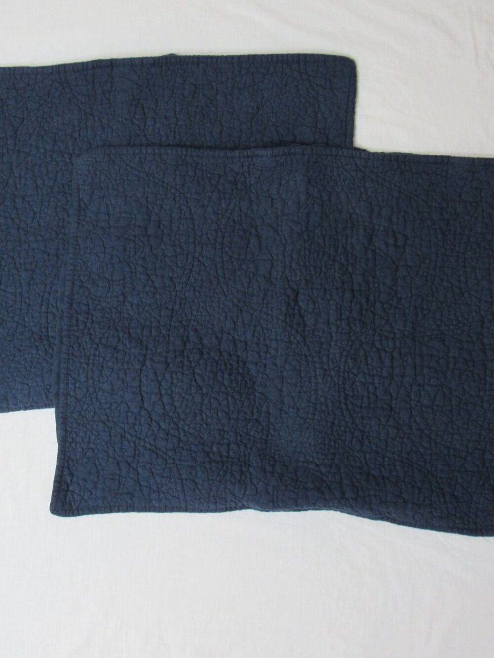 Pottery Barn Blue Belgian Flax Linen Quilted Pillow Shams Standard 26 x 20 2